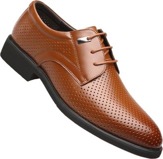 Generic Oxford Formal Shoes for Men Lace Up Height Increasing Elevator 2.4Inches Burnished Toe Faux Leather Block Heel Resistant Non Slip Wedding(Hollow Brown