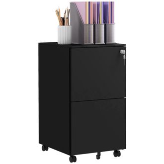Vinsetto Black 2-Drawer Vertical Filing Cabinet with Lock - Steel Mobile File Cabinet with Adjustable Hanging Bar for A4 - Legal and Letter Size | TJ