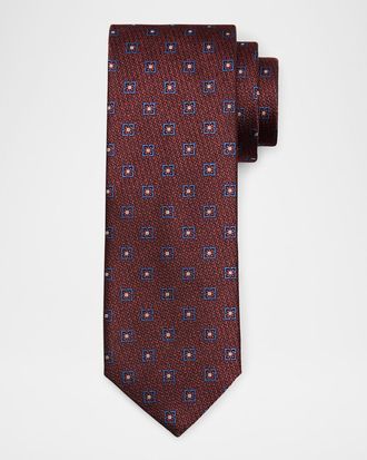 Canali Mens Floral Geometric Silk Jacquard Tie
