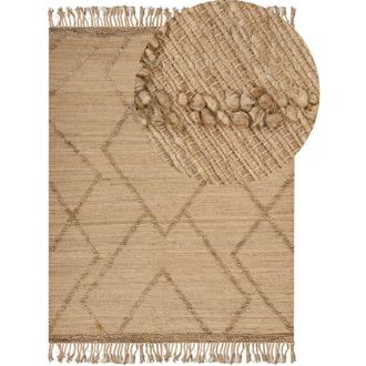 Beliani Beliani - Alfombra De Yute Natural Trenzado Estilo Boho Patr&oacute;n Geom&eacute;trico Con Borlas Beige 160 X 230 Cm Handere