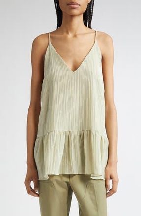 Bite Studios Lily Parchment Textured Organic Cotton & Organic Silk Peplum Top in Lime Blossom at Nordstrom Rack, Size 10 Us / 42 Eu