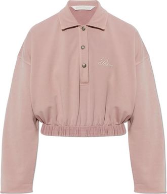 Palm Angels Cropped Long Sleeve Polo Shirt - Dames - Polos - Roze - S - Katoen - Tops