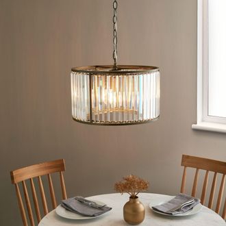Pagazzi Resto Crystal & Antique Brass Pendant Ceiling Light in Gold