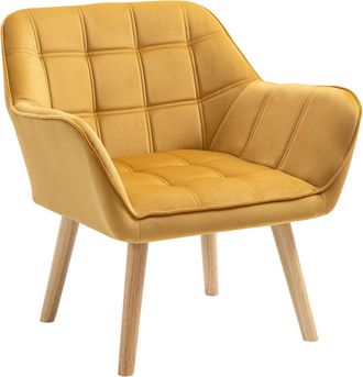 HOMCOM Luxe Velvet-Feel Accent Chair w/ Wide Arms Slanted Back Wood Legs Yellow | TJ Hughes