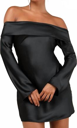 Lulus Womens Luxurious Vision Satin Off-The-Shoulder Mini Dress In Black
