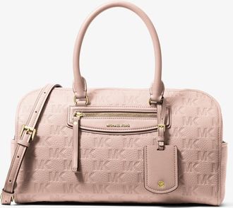 Michael Kors Jet Set Travel Medium Logo Embossed Leather Duffel Crossbody Bag