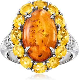 Ross-Simons Amber and Citrine Ring With White Zircons in Sterling Silver
