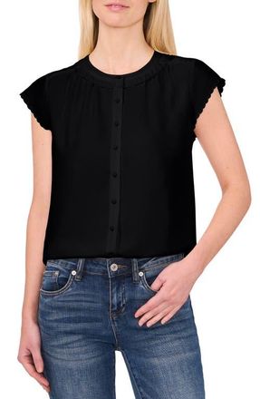 CeCe by Cynthia Steffe Scalloped Cap Sleeve Top in Rich Black at Nordstrom, Size Medium
