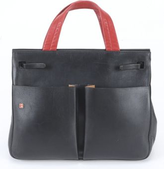 Bally Black Red Color Leather Handbag Tote Bag (Pre-Owned)