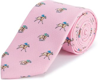 Oliver Brown Pure Silk Horse Racing Tie - Pale Pink