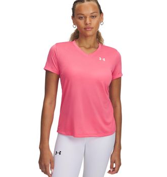 Under Armour Trainingsshirt UNDER ARMOUR TECH SSV- SOLID, Damen, Gr. XS, weiss (super pink,, wei&szlig;), Obermaterial: 100% Polyester, normal, V-Ausschnitt, Shirts Trai