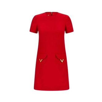 Valentino Short Dresses, female, Red, Size: M Crepe Couture Solid Mini Dress