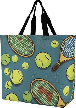 Generic Tennis Racquets And Tennis Balls Tote Bag Reusable Shopping Bag Portable Shoulder Bags For Work College Ladies