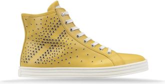 Hogan Hoge Top Leren Sneakers met Zilveren Metalen Details - Dames - Sneakers - Geel - 40 EU - Su&egrave;de - Schoenen