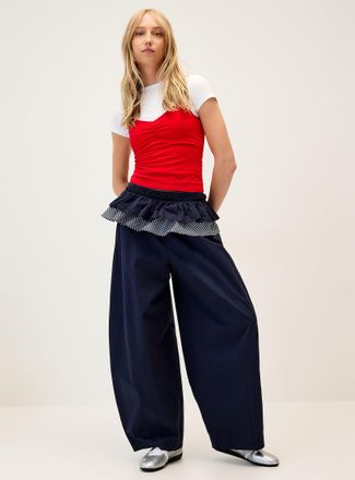 Twik Womens Removable ruffled skirt barrel-leg pant