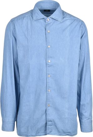 LUIGI BORRELLI NAPOLI Light Blue Long-Sleeve Cotton Shirt with Traditional Collar
