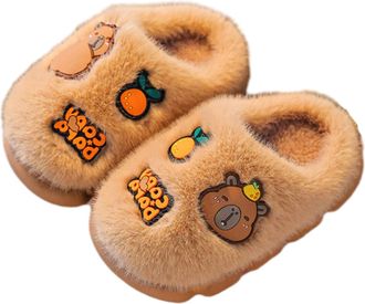 Generic Boys Girls Capybara Plush Slippers, Winter Animal House Slides, Fuzzy Fluffy Shoes for Kids (Light Brown C, M, Little Kid, Women, 12.5, Numeric Range,