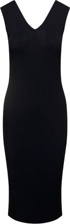 Moncler Black Mini Sleeveless Knit Dress With Logo Pstch In Viscose Blend Woman