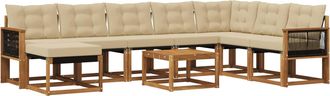 vidaXL Conjunto De Sof&aacute;s De Exterior 9 Uds. Natural Y Beige Vidaxl