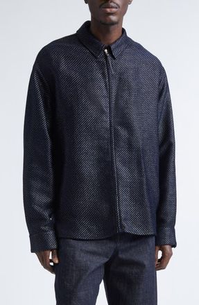 Jacquemus La Chemise Veloce Zip Overshirt in Navy/Black at Nordstrom, Size 42 Us