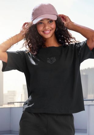 Buffalo T-Shirt BUFFALO, Damen, Gr. 32/34, schwarz, Obermaterial: 100% Baumwolle, bestickt, unifarben, bequem h&uuml;ftlang, Rundhals, Shirts T-Shirt, mit toller S