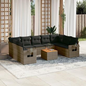vidaXL Set De Sof&aacute;s De Jard&iacute;n 10 Pzas Con Cojines Rat&aacute;n Sint&eacute;tico Gris Vidaxl