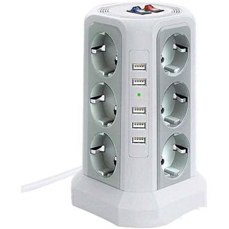 OEM Torre Con Protecci&oacute;n Contra Sobretensiones Y Tomacorrientes, 5 Puertos Usb Y 12 Tomas De Corriente, Con 3 Interruptores, Color Blanco-crezuo.-crezuo
