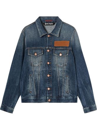 Palm Angels palm logo denim jacket - men - Spandex/Elastane/Organic Cotton/Leather/Cotton - L - Blue