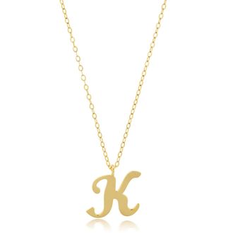 MAX + STONE 10k Solid White or Yellow Gold Dainty Script Initial with Extendable Necklace, 16+2 inches