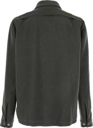 Rick Owens Mens Green Wool Jacket With Classic Collar Coat