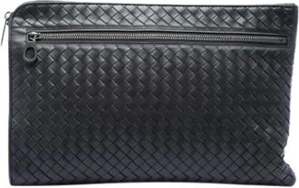 Bottega Veneta Pre-owned Woven Leather Clutch - Dames - Pre-owned - Zwart - Maat: ONE Size Leer