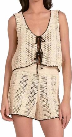 Elan Crochet High-Waisted Shorts In Natural/black Border