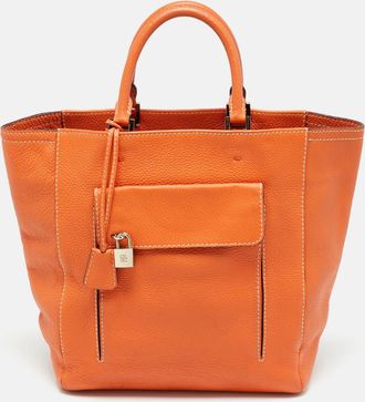 Carolina Herrera Orange Leather Front Pocket Tote