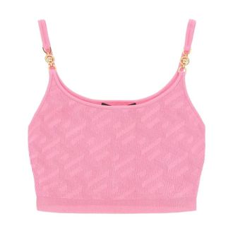 Versace Sleeveless Tops, female, Pink, Size: S Cropped Sleeveless Ribbed Top