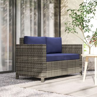 OUTSUNNY Rattan Wicker 2-seat Sofa Loveseat Padded Garden Furniture in Dark Blue