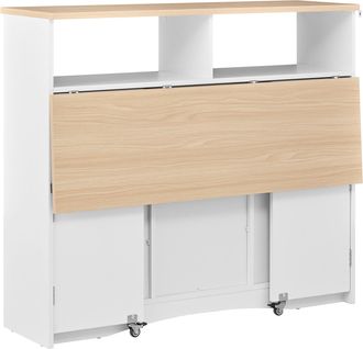 STILVORA Isla De Cocina Con Encimera Abatible, Baldas Ajustables, Huecos Abiertos Y 2 Taburetes, En Mdf, 110 X 34-68 X 97,5 Cm, Blanco