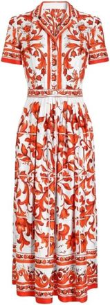 Dolce & Gabbana Kleedjes, Dames, Oranje, S, Majolica-print Twill Jurk