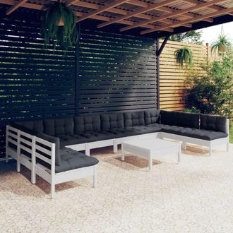 vidaXL Muebles De Jard&iacute;n 11 Pzas Y Cojines Blanco Madera Maciza Pino Vidaxl