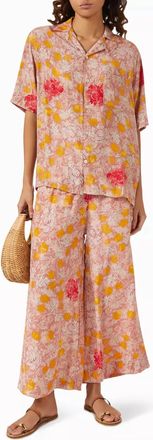 Natalie Martin Kevin Classic Short-Sleeve Button-Down Shirt In Lehua Print Sunset