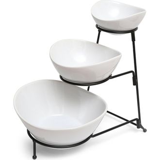 Gibson Gracious Dining 3 Tier Bowl Server Set with Metal Stand in White at Nordstrom