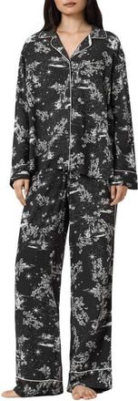 AllSaints Maude Contrast Piping Pajamas in Maria Black at Nordstrom, Size X-Small