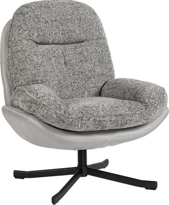 OEM Butaca De Sal&oacute;n Giratoria Moderna Tapizada En Chenilla Y Cuero Pu Con Asiento Ancho Base De Cruz Sill&oacute;n Relax Gris