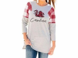 Gameday Couture University Of South Carolina Get In Check Tunic In Grey/red