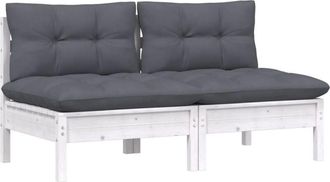 vidaXL Vidaxl - Sofá de jardín 2 plazas con cojines madera pino gris antracita