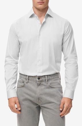 Mango Slim Fit Pinstripe Cotton Button-Up Shirt in White Grey at Nordstrom, Size Medium