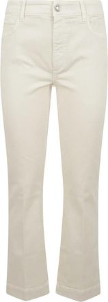 Sportmax Wijde enkellange broek met lage taille - Dames - Wijde Broeken - Beige - W28 - Katoen - Broeken
