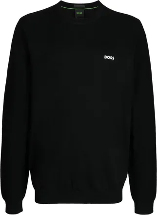 BOSS logo-print ribbed jumper - men - Polyester/Polyamide/Virgin Wool/Elastane - L - Black