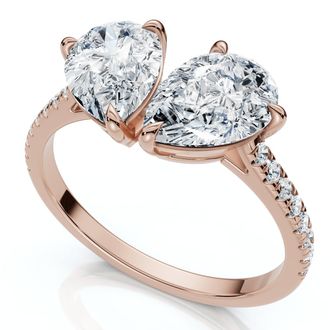 Pompeii3 2 1/3Ct Toi et Moi Double Pear Diamond Ring 14k Gold or Platinum Lab Grown