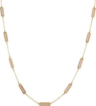 Italian Gold, Inc 14K Yellow Gold Station Bar Necklace- Tiffany Pink