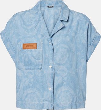 Versace Camicia cropped Barocco in chambray
